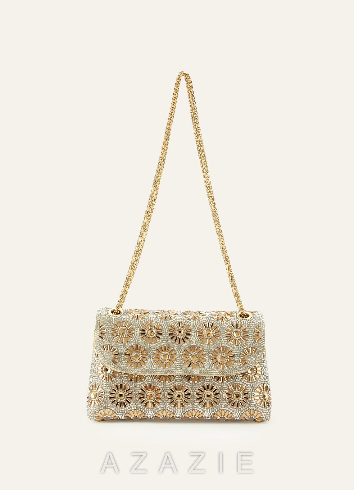 Rhinestone Sunburst Shoulder Bag  gold
