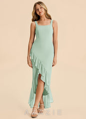 Azazie Reesie Junior Agave Sheath Ruched Chiffon Dress agave