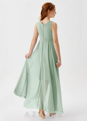 Azazie Lizette Junior Agave A-Line Pleated Chiffon Dress agave