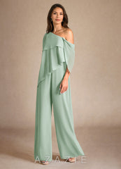 Azazie Halima Agave Jumpsuit/Pantsuit Side Slit Chiffon Dress agave