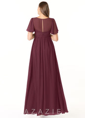 Azazie Verna A-Line V-Neck Ruched Chiffon Floor-Length Dress