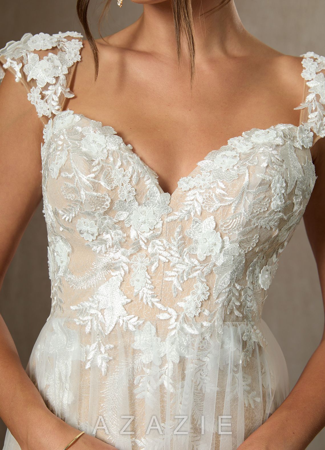 Azazie Moonstone Wedding Dress Diamond White Champagne A-Line Sweetheart Sequins