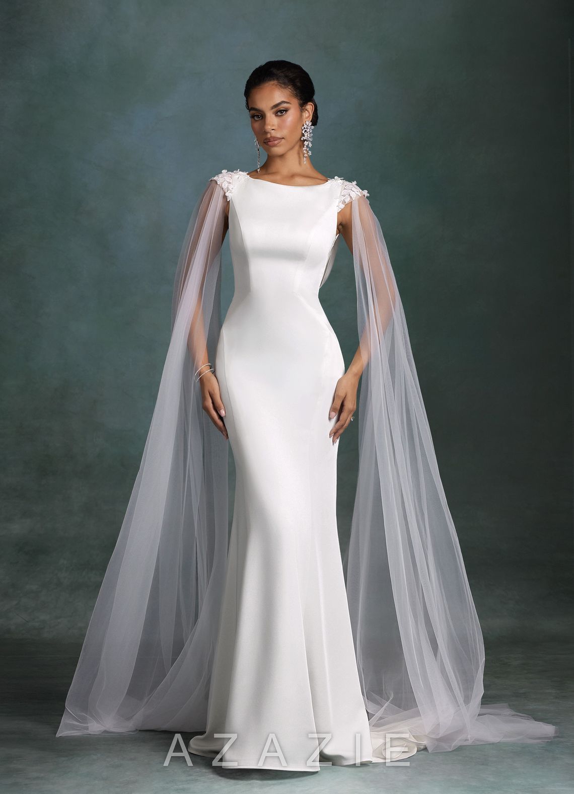 Azazie Oaklynn Diamond White Mermaid Boatneck Crepe Back Satin Dress diamond_white