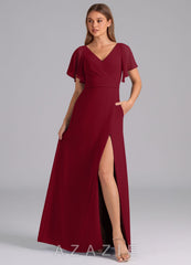 Azazie Ambrosia Burgundy A-Line Pleated Chiffon Dress burgundy