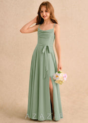 Azazie Jasslyn Girls Formal Dusty Sage A-Line Pleated Chiffon Dress dusty_sage