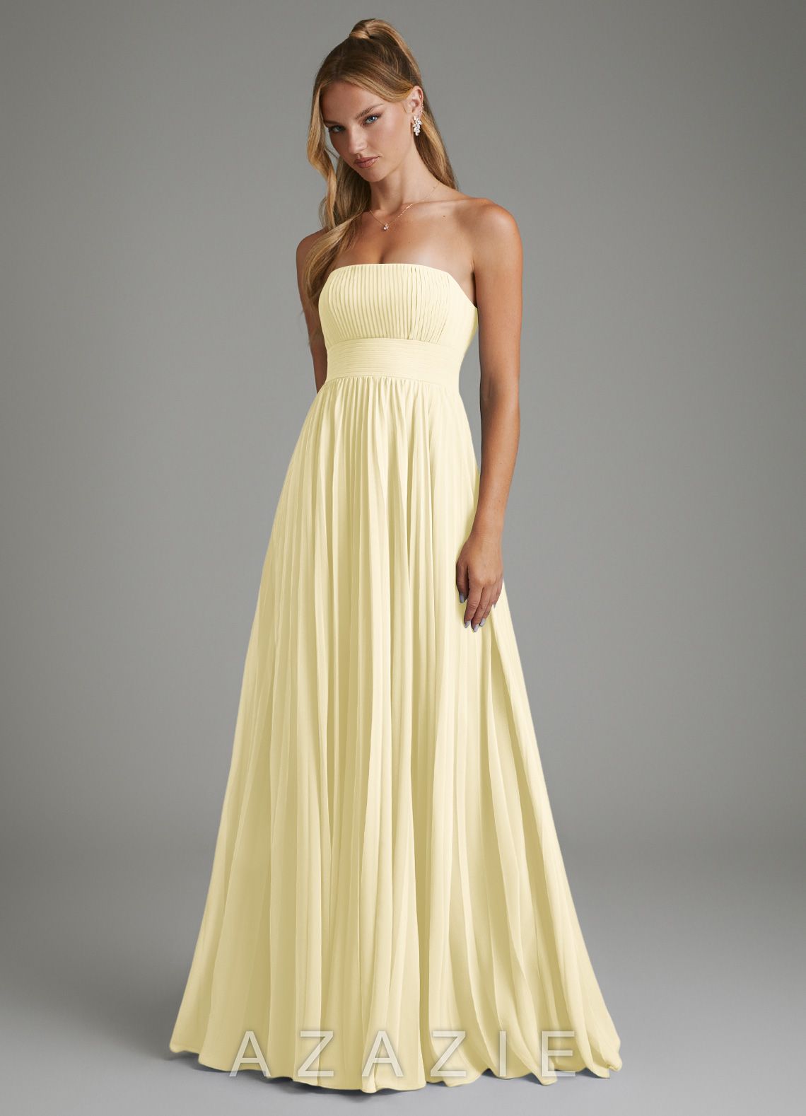 Azazie Ari Lemon Sorbet A-Line Strapless Chiffon Dress lemon_sorbet