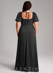 Azazie Fyona Black A-Line Pleated Stretch Satin Dress black