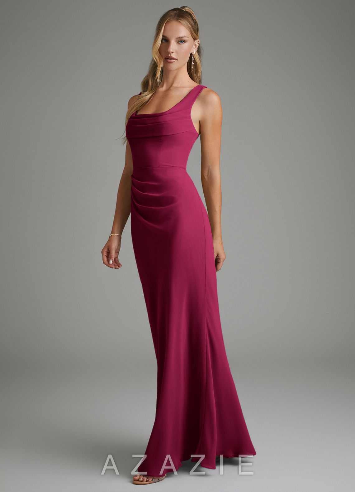 Azazie Asa Burgundy Sheath Corset Chiffon Dress burgundy
