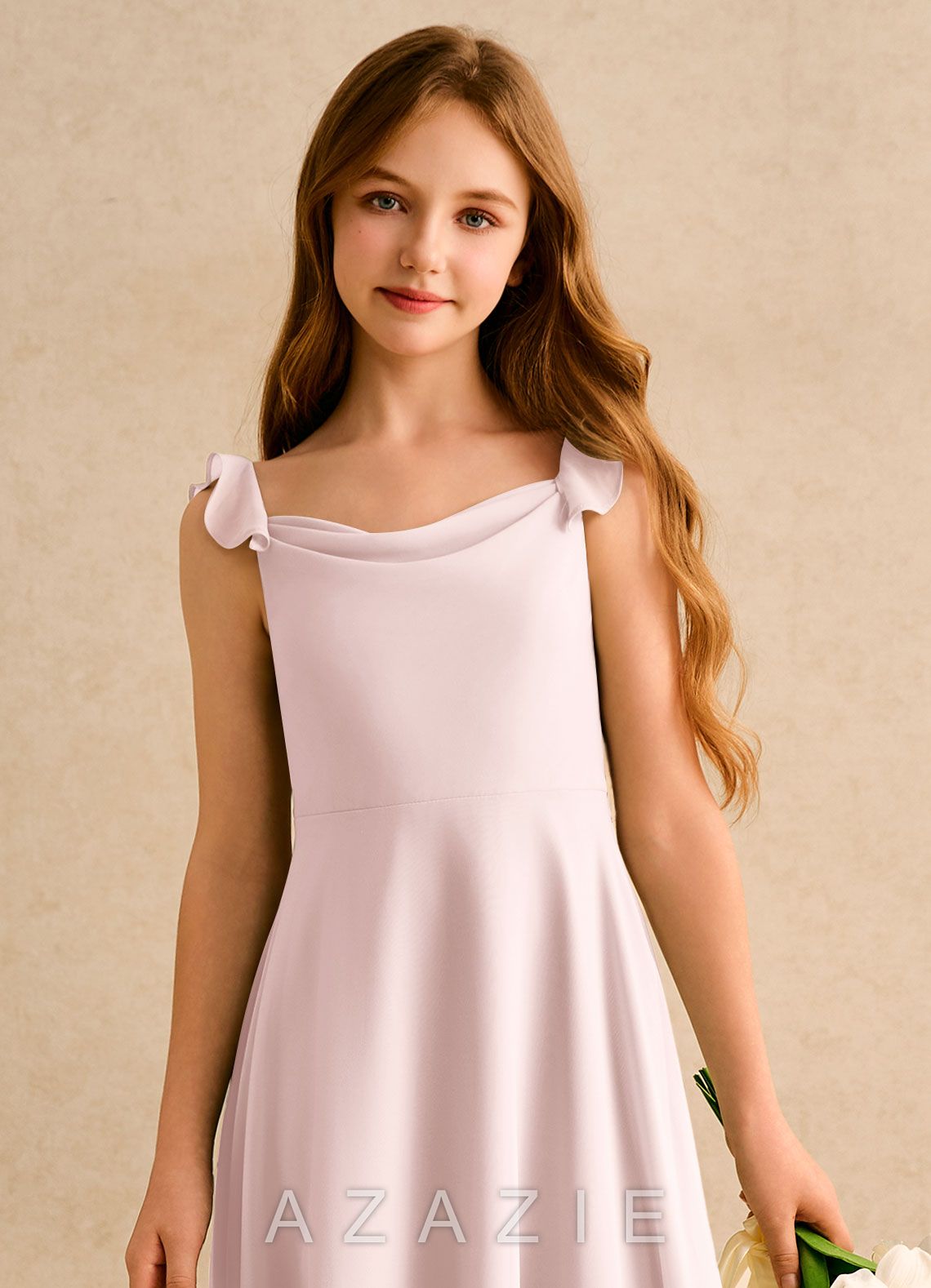 Azazie Puppy Girls Formal Blushing Pink A-Line Pleated Chiffon Dress blushing_pink