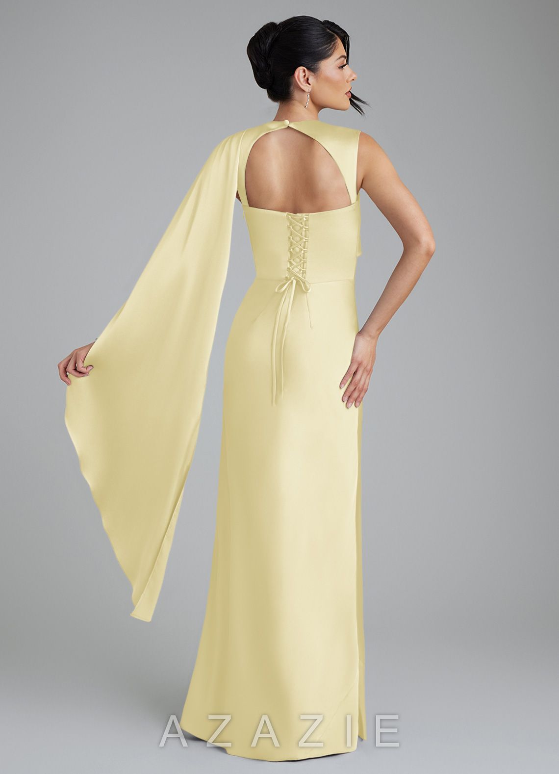 Azazie Taj Lemon Sorbet Mermaid Corset Stretch Satin Dress lemon_sorbet