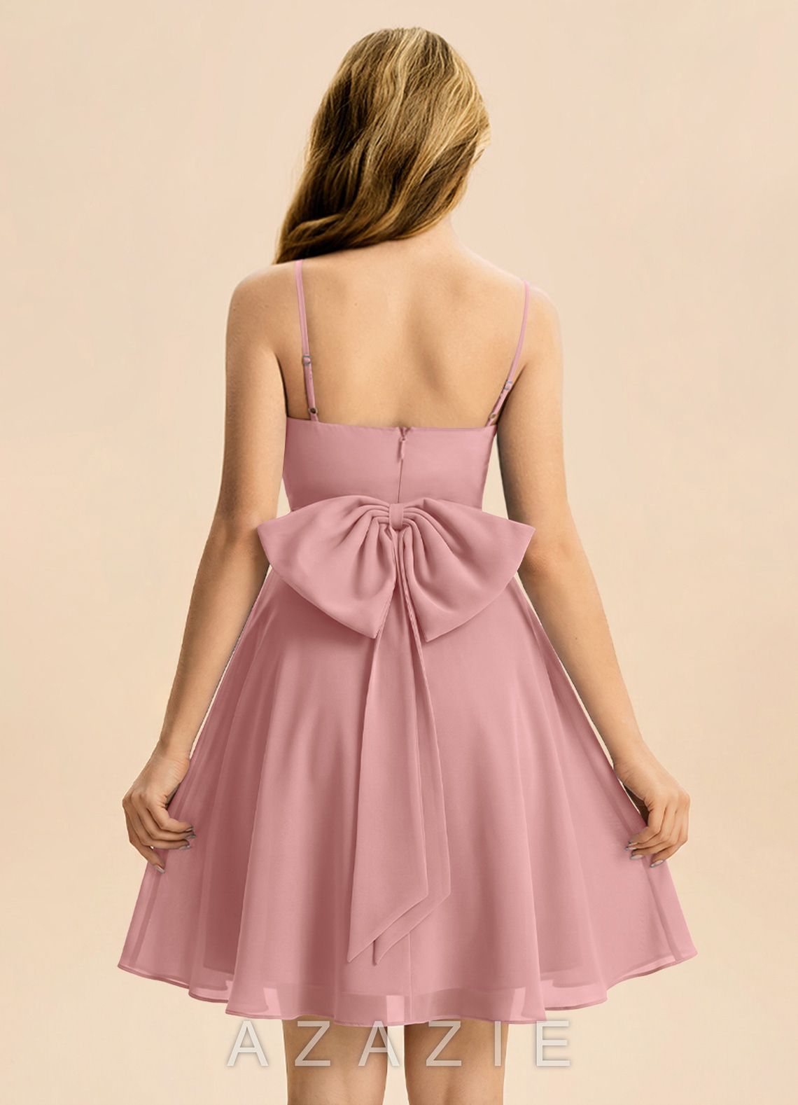 Azazie Bear Junior Dusty Rose A-Line Pleated Chiffon Dress dusty_rose