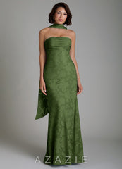 Azazie Saylor Olive Mermaid Strapless Floral Burnout Convertible Dress