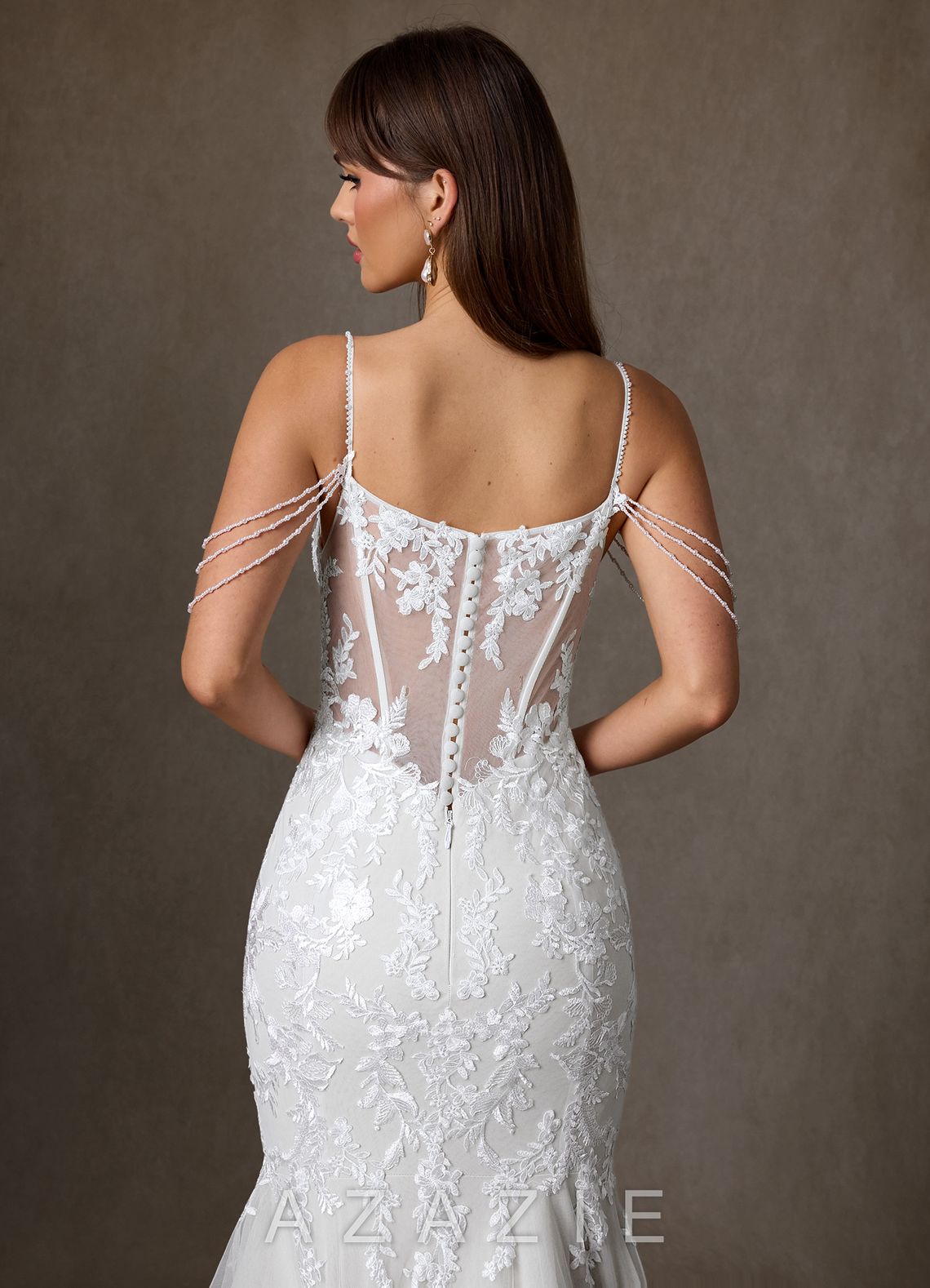 Azazie Denise Wedding Dress Diamond White Mermaid Sequins Tulle Dress diamond_white