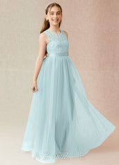 Azazie Georgette Junior Mist A-Line Lace Tulle Dress mist