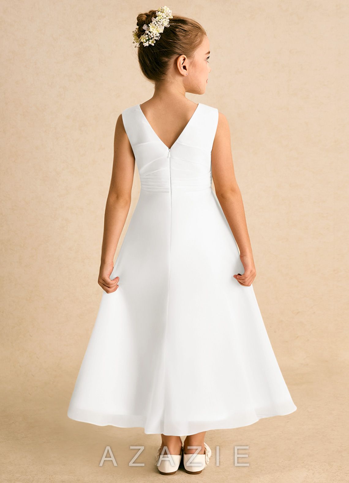 Azazie Edelweiss Ivory A-Line Pleated Chiffon Dress ivory