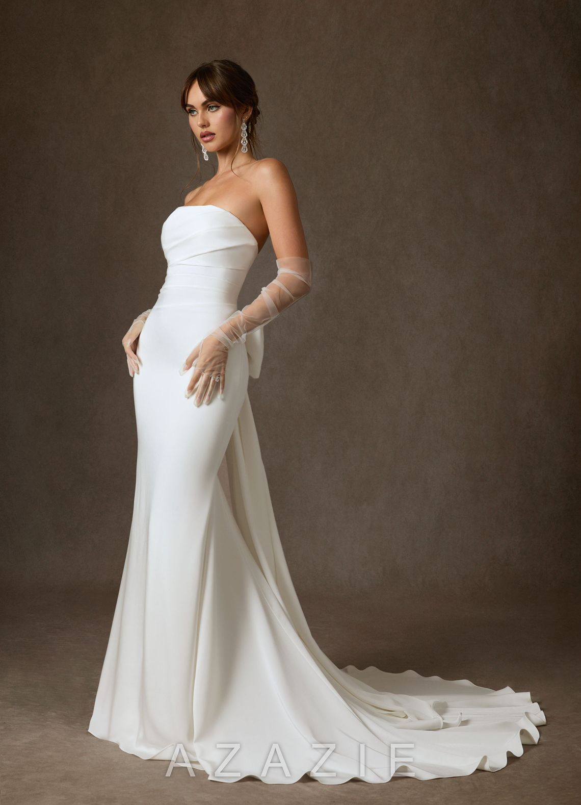 Azazie Colette Diamond White Fit and Flare Strapless Crepe Back Satin Dress