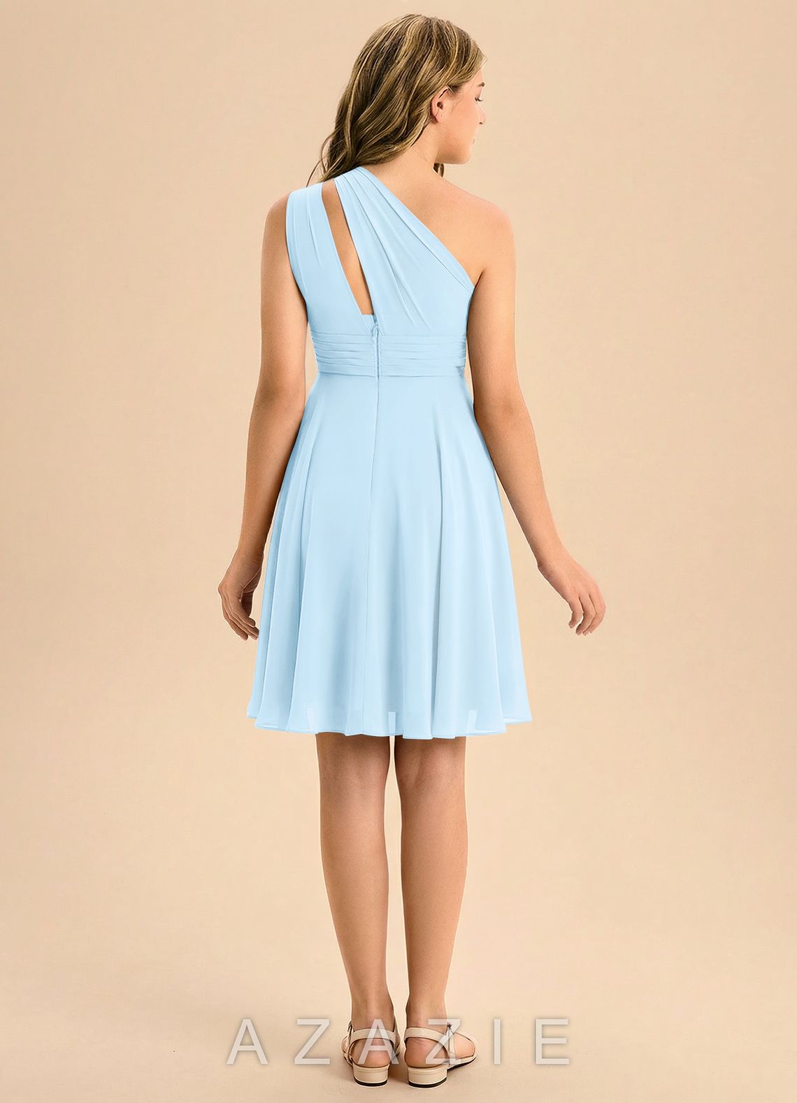 Azazie Charlize Junior Sky Blue A-Line Pleated Chiffon Dress sky_blue