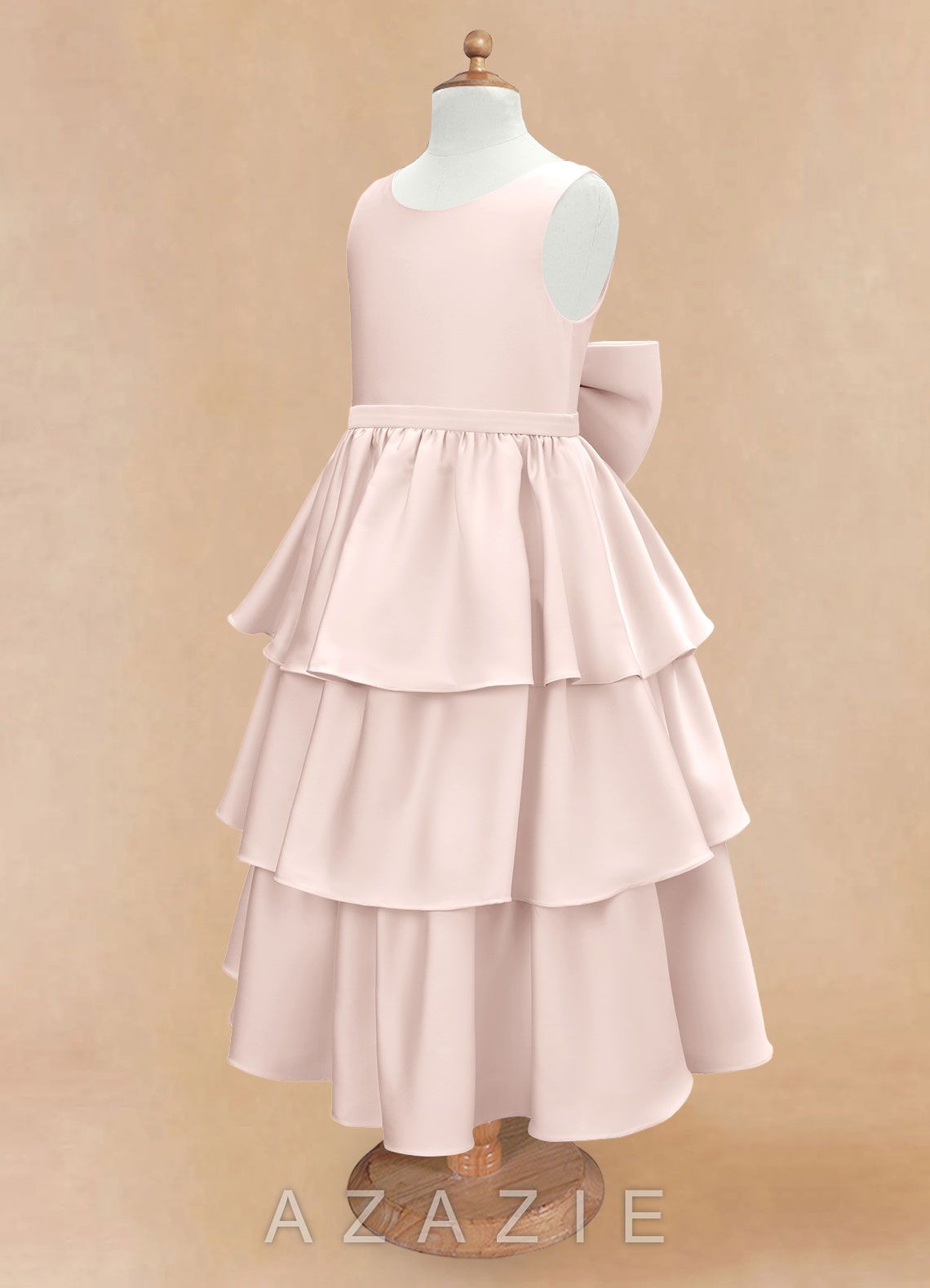 Azazie Margie Blushing Pink A-Line Bow Stretch Satin Dress blushing_pink