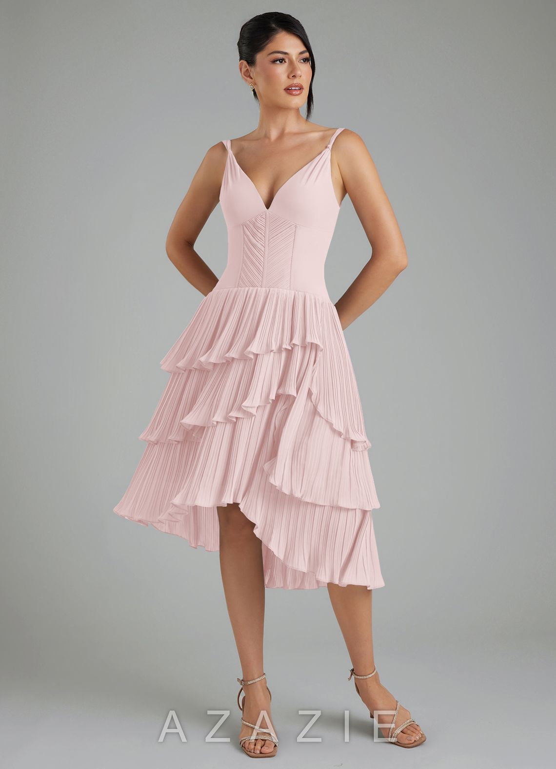 Azazie Rosa Blushing Pink A-Line Pleated Chiffon Dress blushing_pink