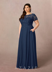 Azazie Adina Dark Navy A-Line Boatneck Sequins Chiffon Dress dark_navy