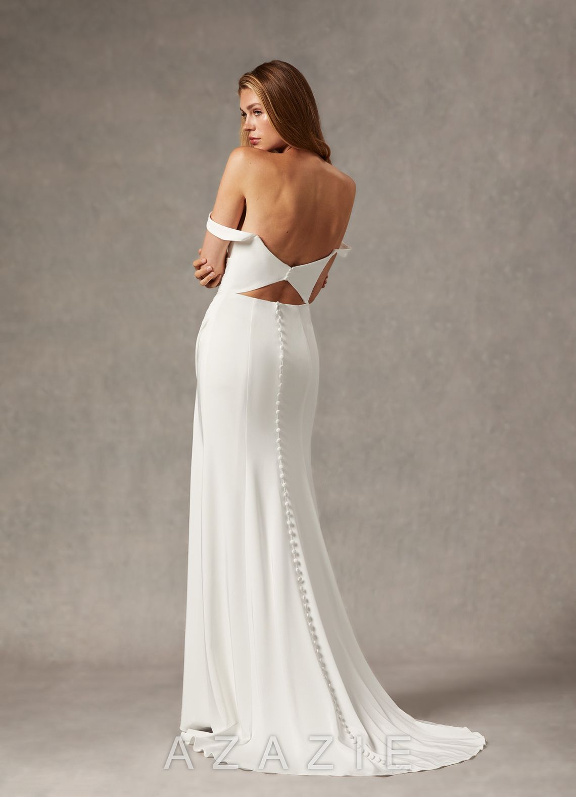 Azazie Moonlight Wedding Dress Diamond White Mermaid Scoop Pleated Crepe Back Satin Dress diamond_white