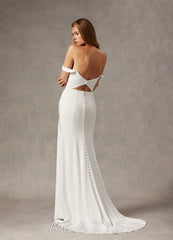 Azazie Moonlight Wedding Dress Diamond White Mermaid Scoop Pleated Crepe Back Satin Dress diamond_white