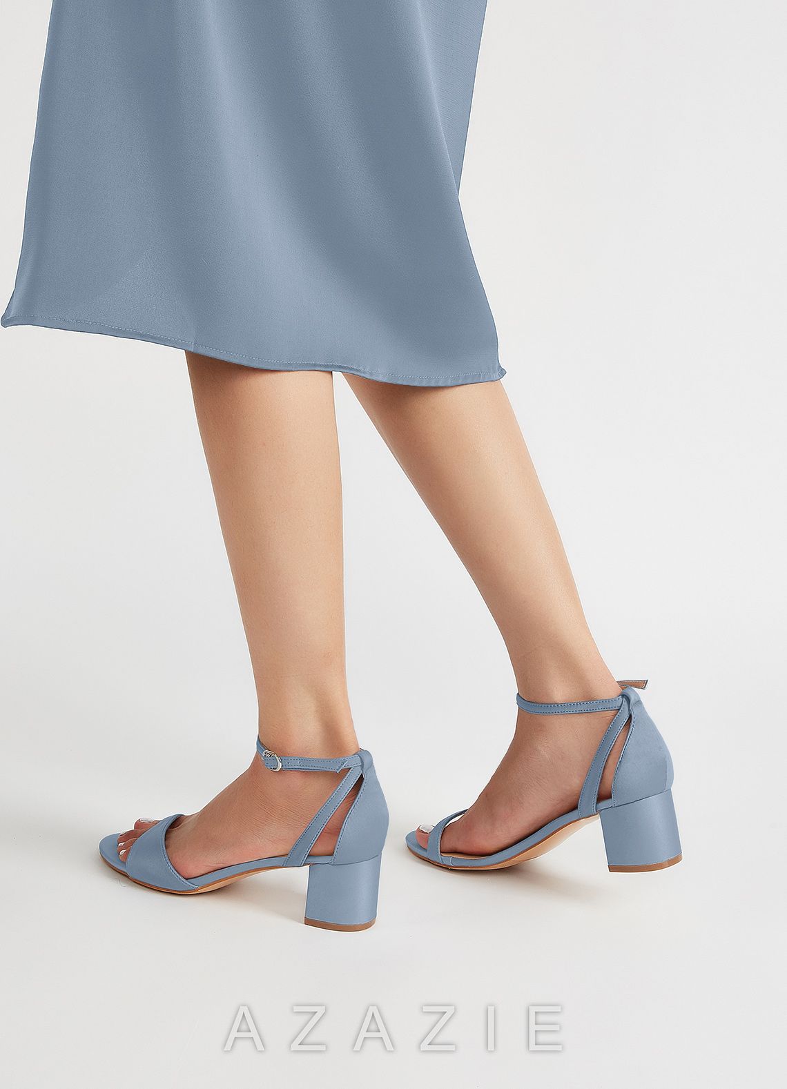 Matching Color Matte Satin Ankle Strap Block Heels  dusty_blue