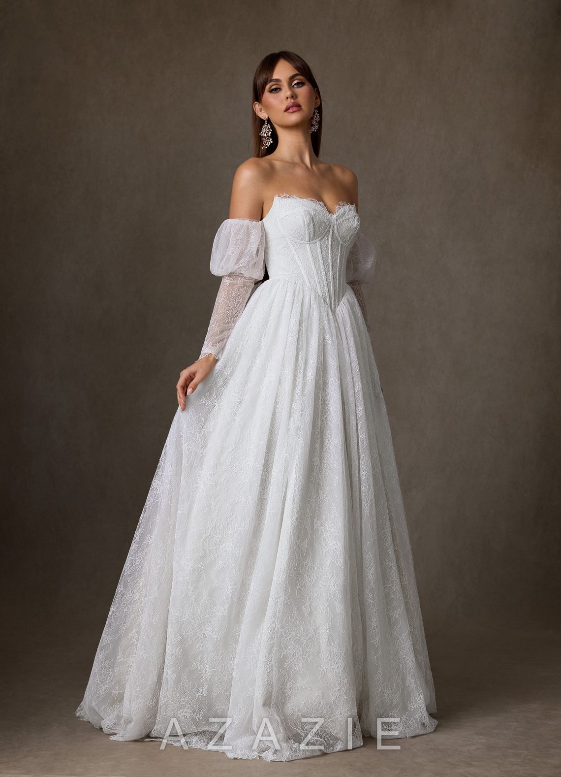 Azazie Sienna Diamond White A-Line Sweetheart Neckline Lace Dress diamond_white