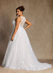 Azazie Melrose Wedding Dress Diamond White A-Line Sweetheart Lace Tulle Dress diamond_white