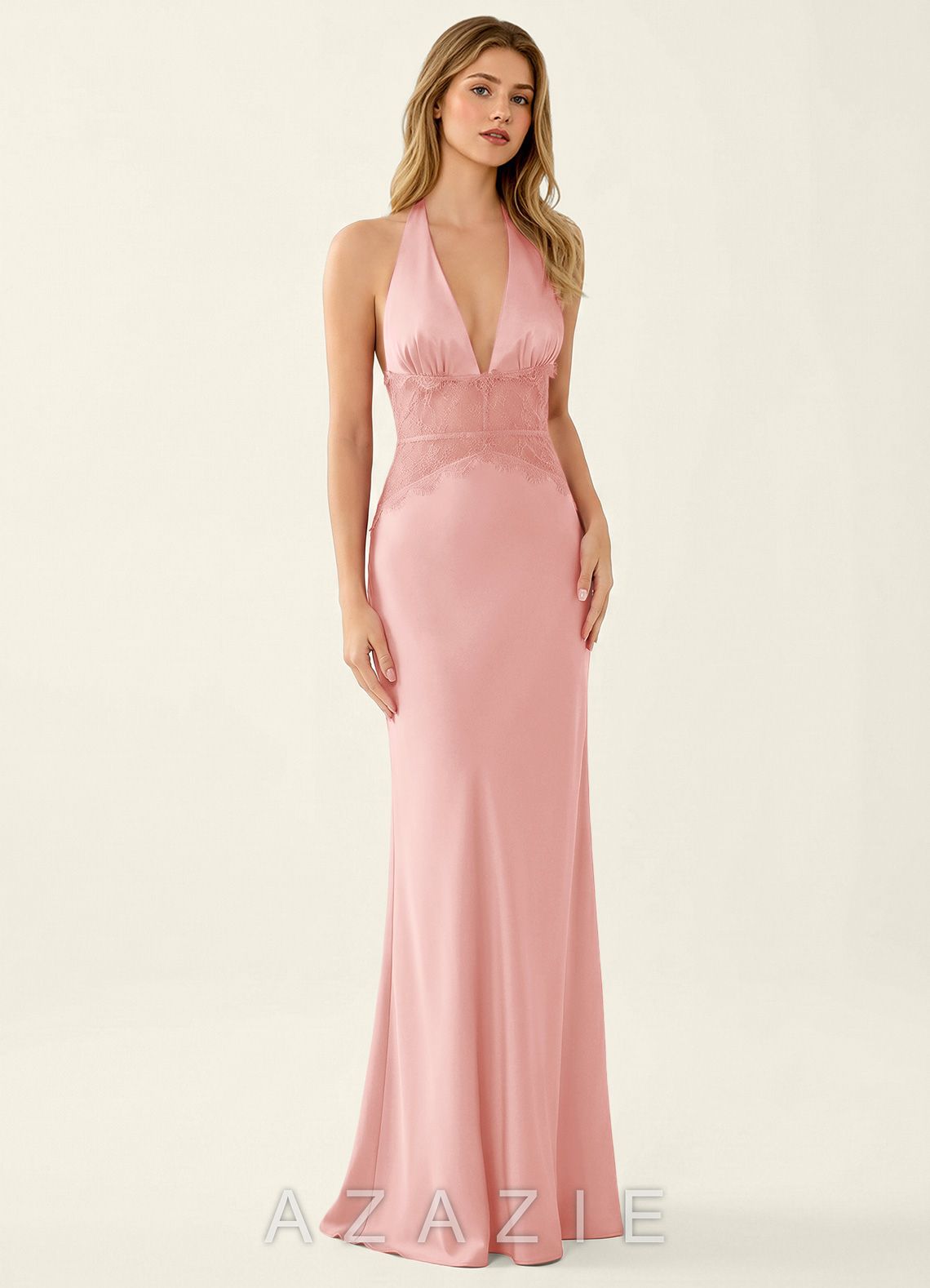 Prudentiana Haze Pink Satin Lace Summer Dress