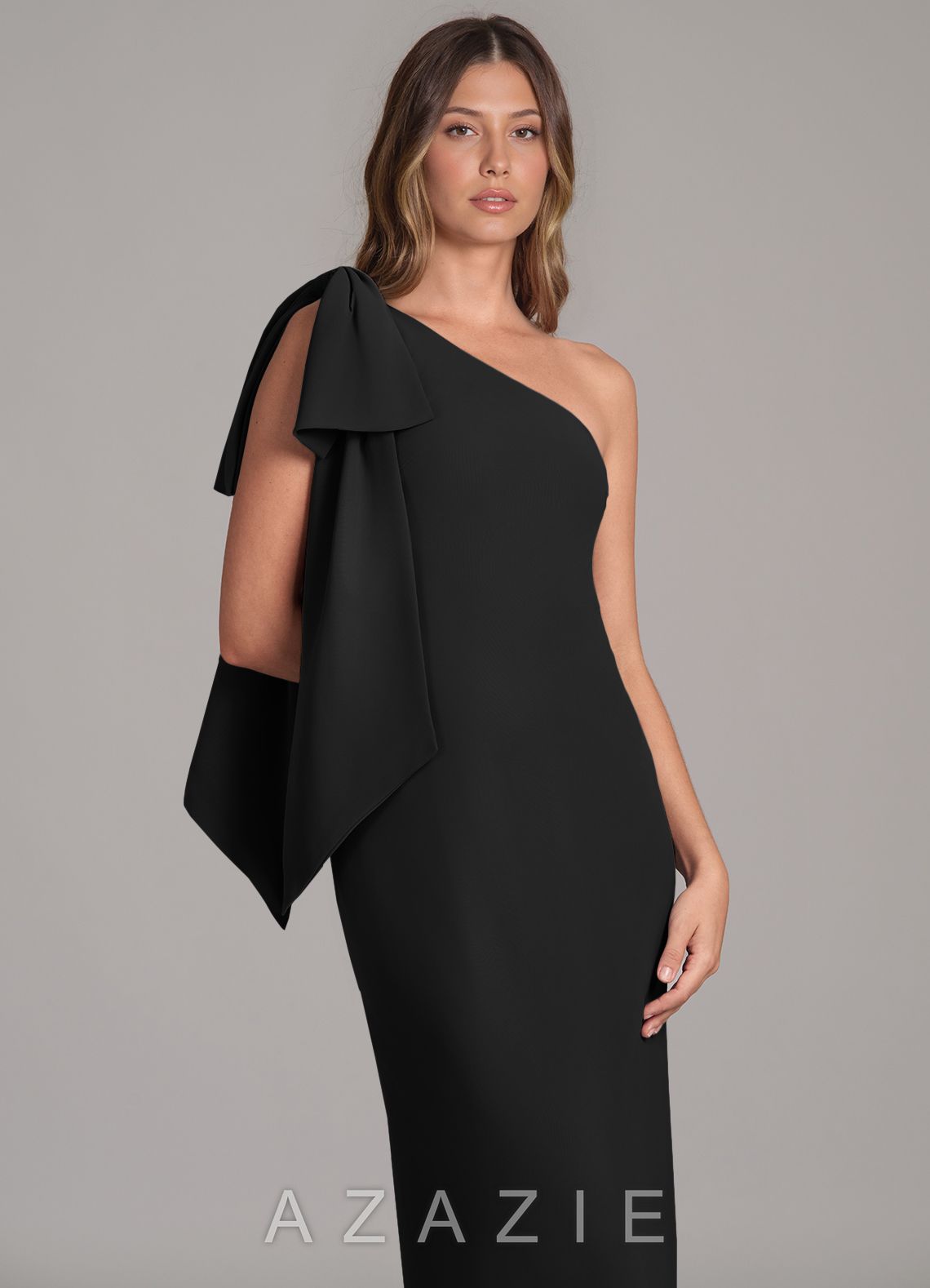 Azazie Capri Black A-Line One Shoulder Chiffon Dress black