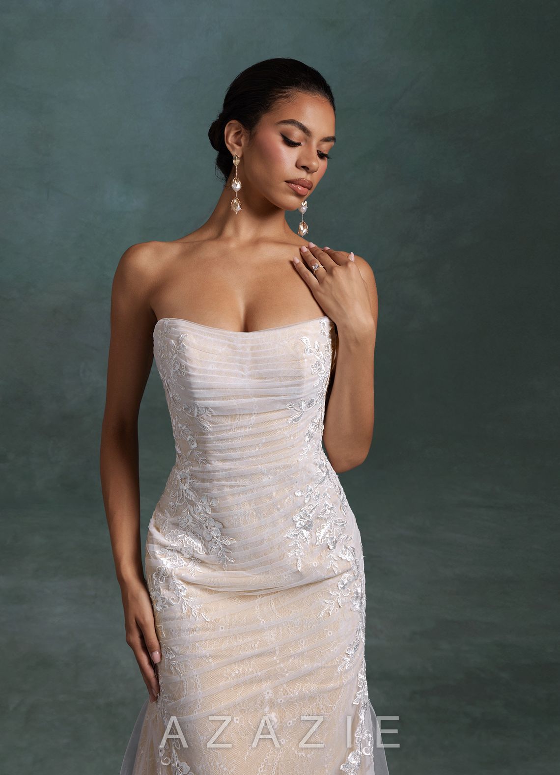 Azazie Ella Diamond White Champagne Mermaid Sweetheart Neckline Tulle Dress diamond_white/champagne