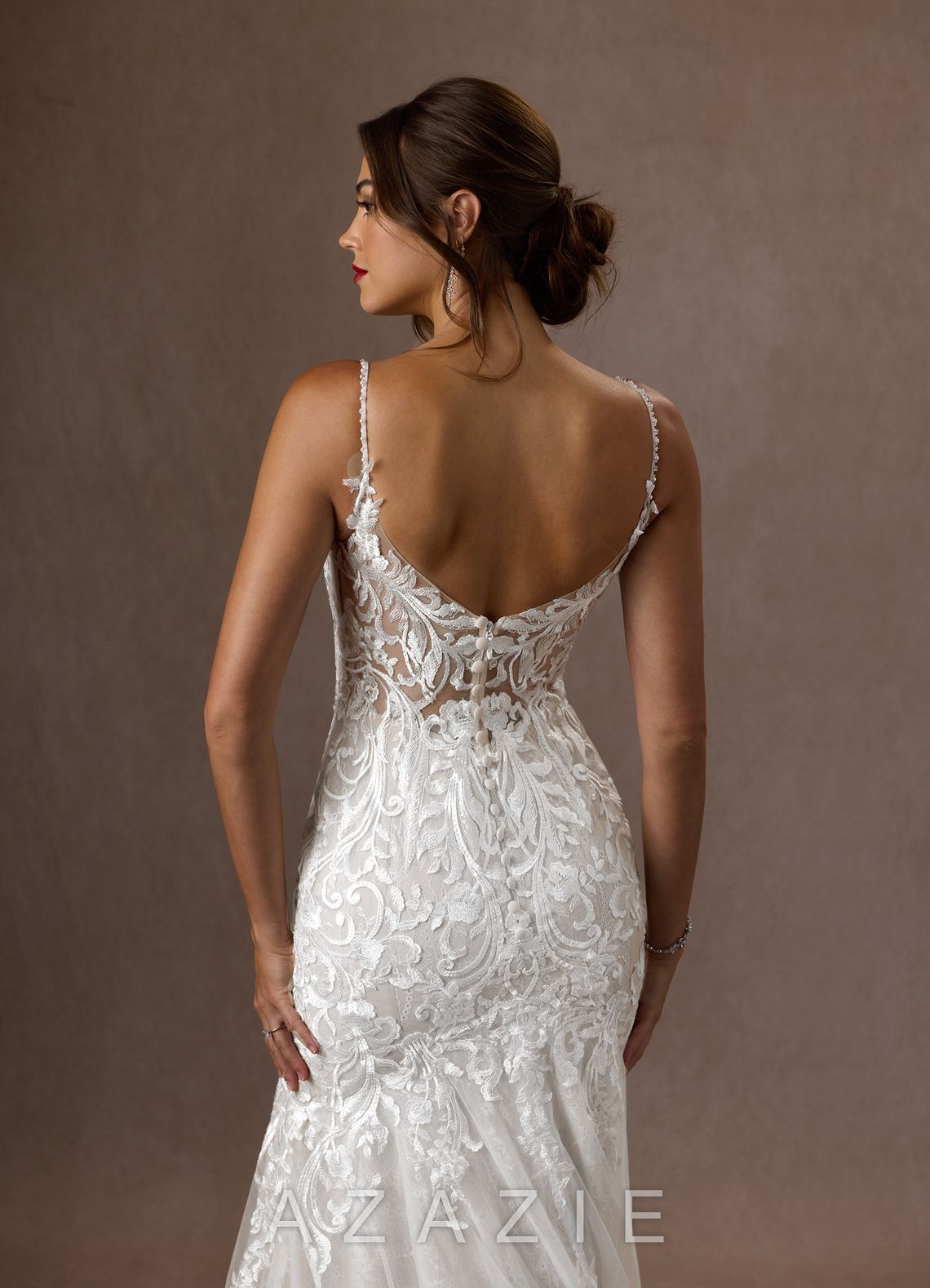Azazie Camlynn Wedding Dress Diamond White Mermaid V-Neck Sequins Tulle Dress diamond_white