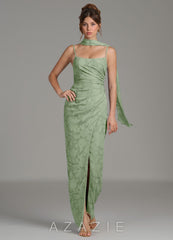 Azazie Calandra Dusty Sage Sheath Pleated Floral Burnout Dress