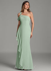 Azazie Ashlynn Agave Mermaid Off the Shoulder Chiffon Dress