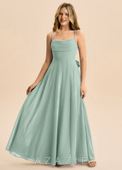 Azazie Bear Junior Agave A-Line Pleated Chiffon Dress agave