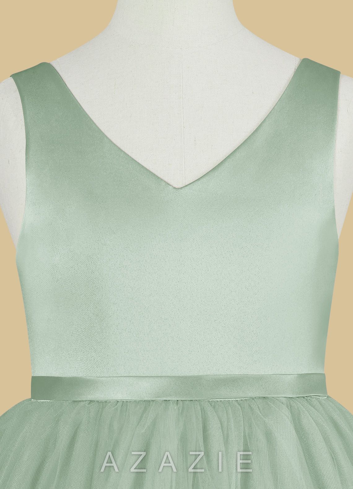 Azazie Marybell Agave A-Line Bow Tulle Dress agave
