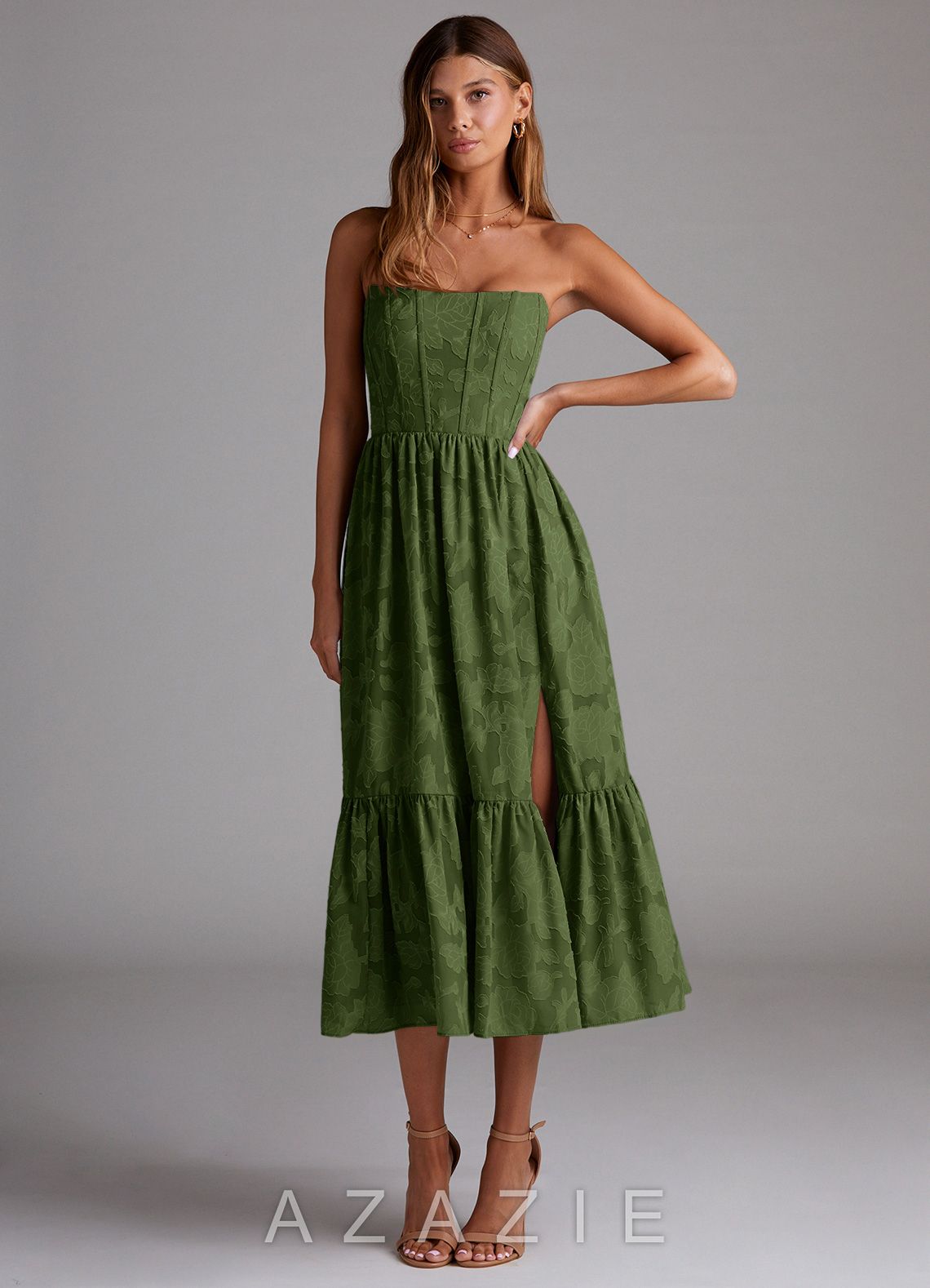 Delphina {color} Lace-up Back Midi Dress  sp_olive_#111401