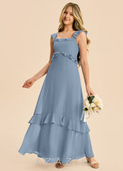 Azazie Mimi Junior Dusty Blue A-Line Ruched Chiffon Dress dusty_blue