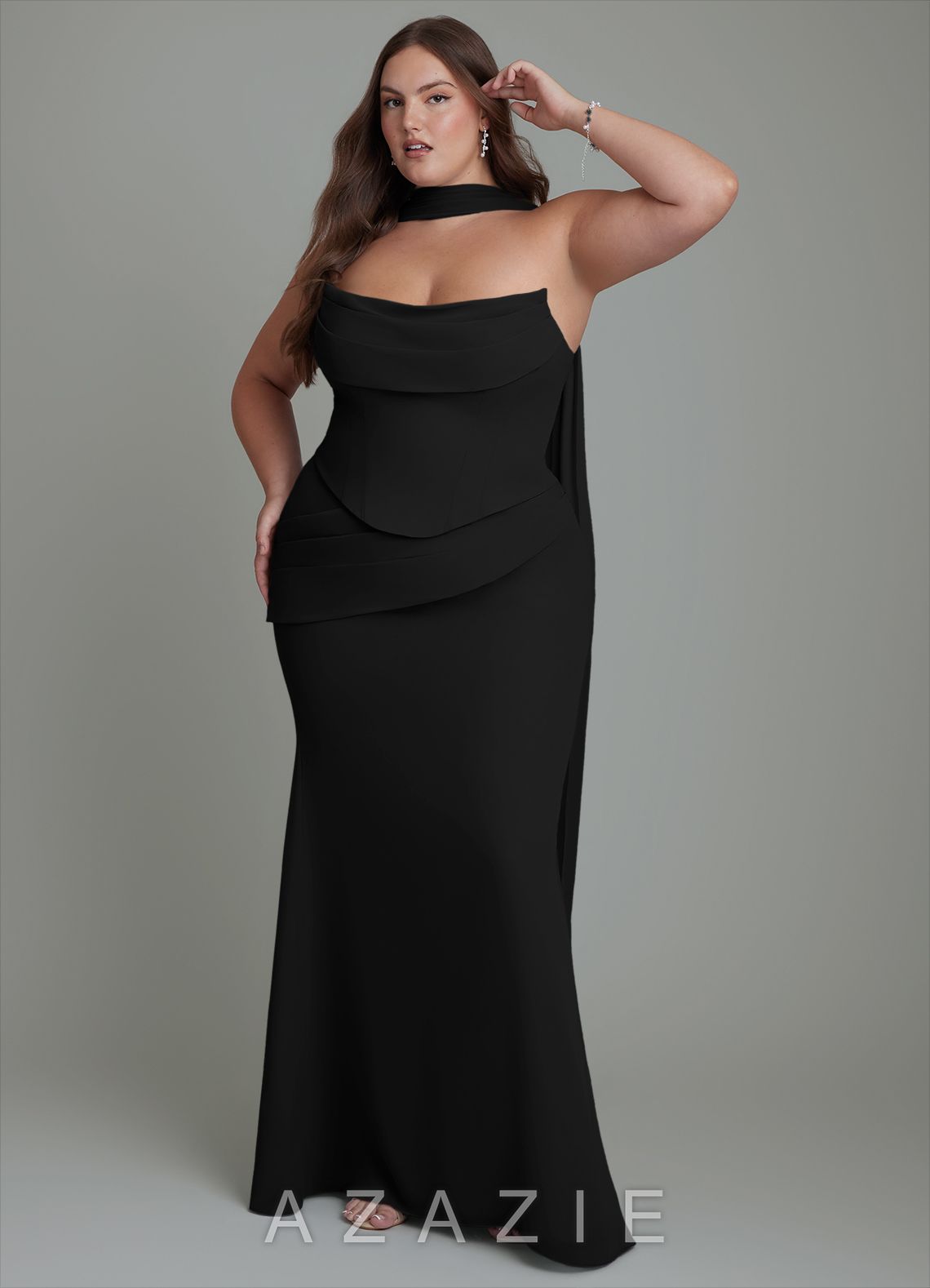 Azazie Sorrel Black Mermaid Corset Chiffon Dress black