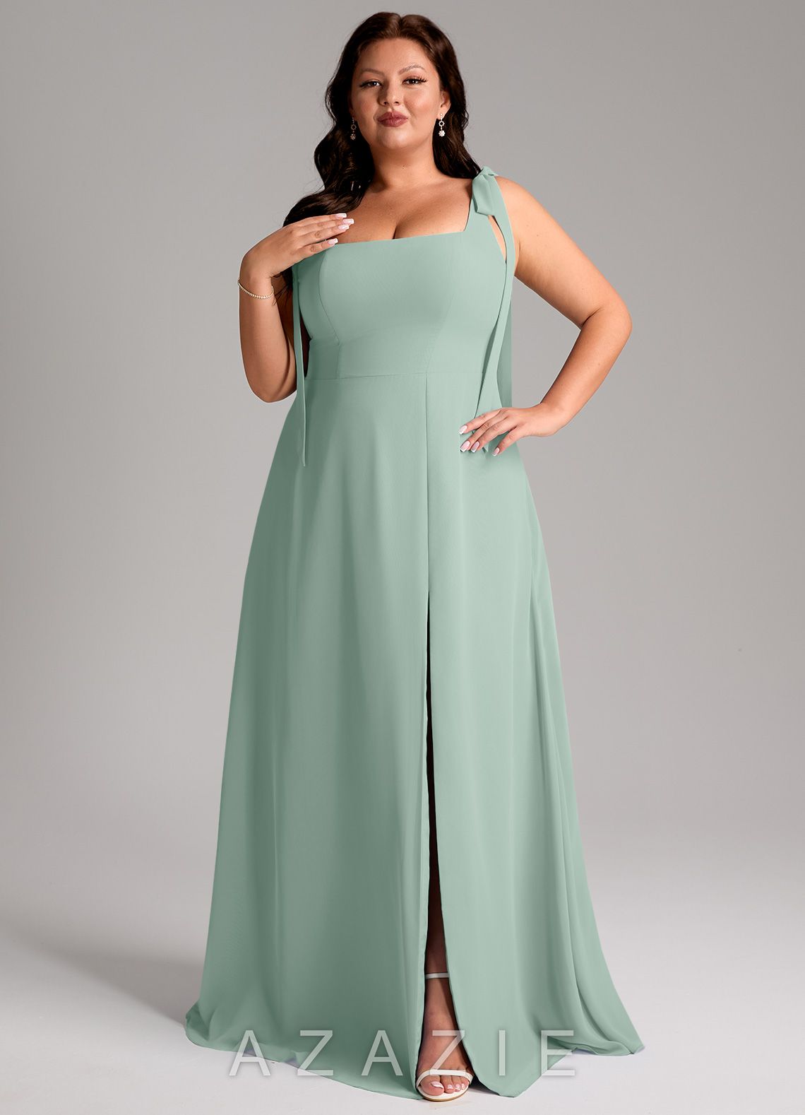 Azazie Debra Agave A-Line with Pockets Chiffon Convertible Dress agave