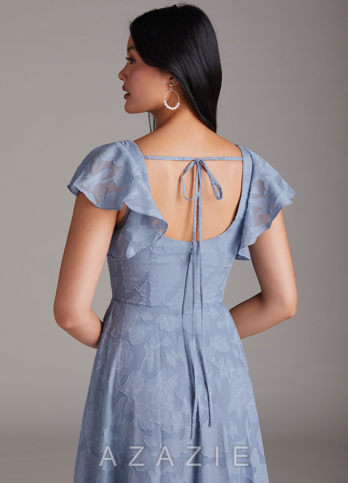 Azazie Bondi Dusty Blue A-Line Side Slit Floral Burnout Dress dusty_blue