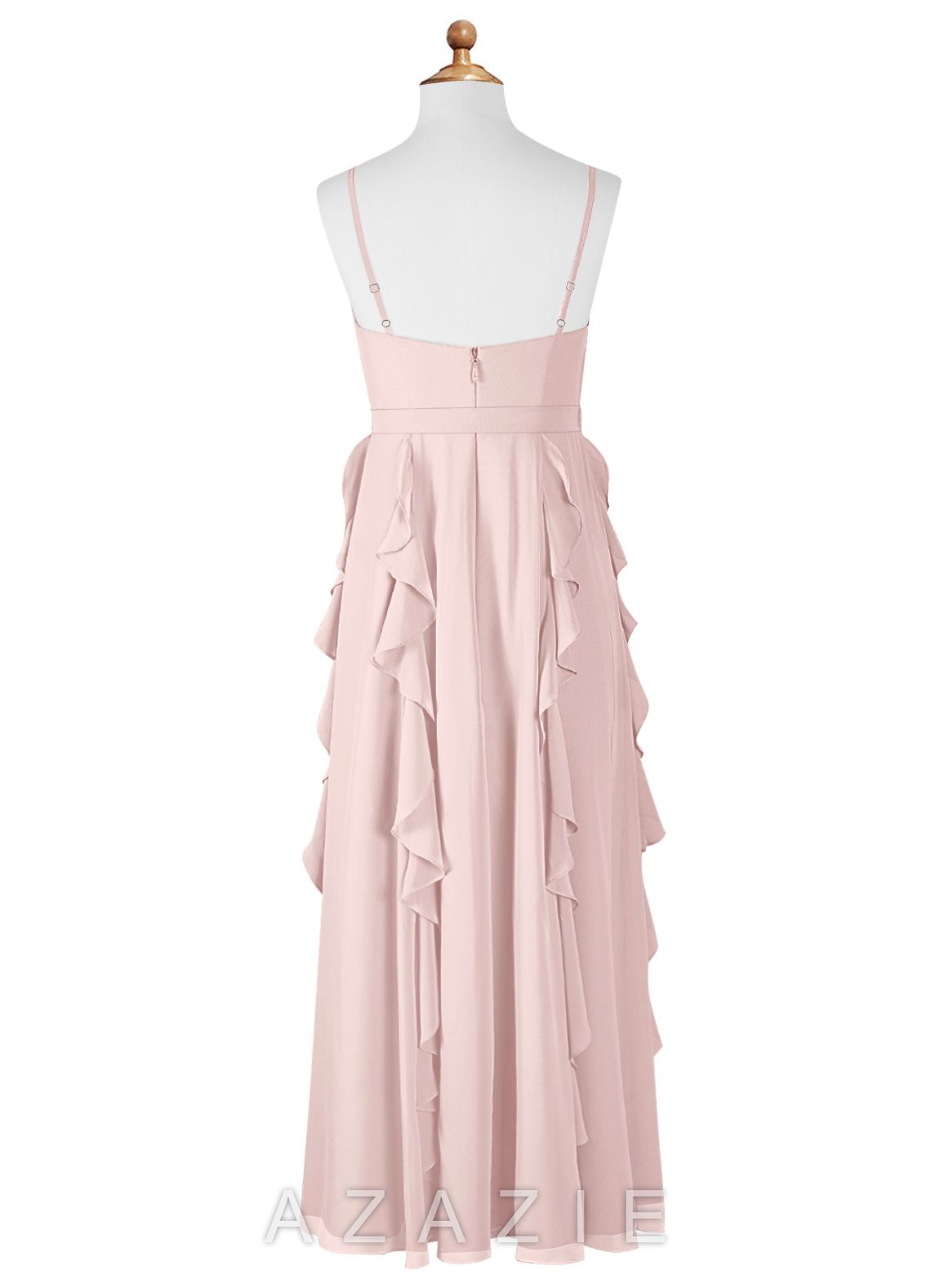 Azazie Peyton Junior Blushing Pink A-Line V-Neck Cascading Ruffles Chiffon Dress blushing_pink