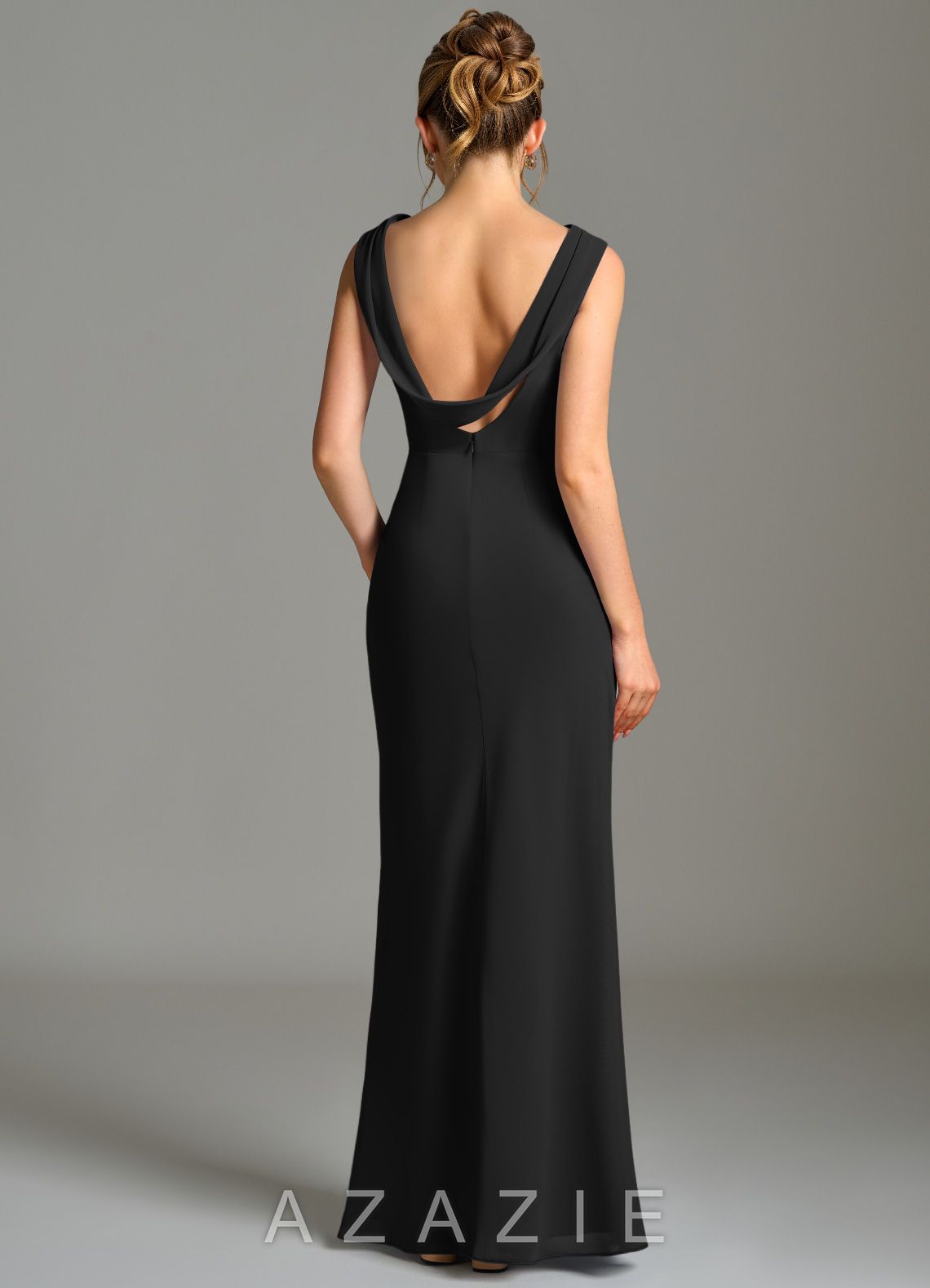 Azazie Kieryn Black Mermaid Pleated Chiffon Dress black