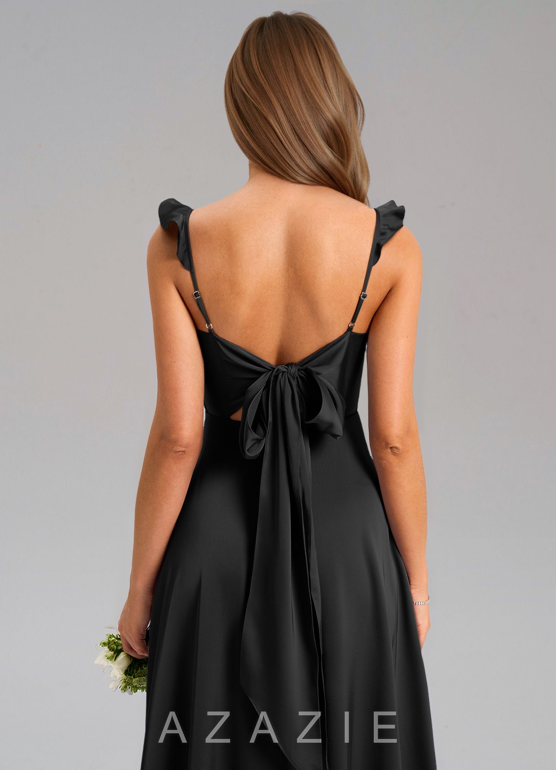Azazie Everett Black A-Line Stretch Satin Dress black