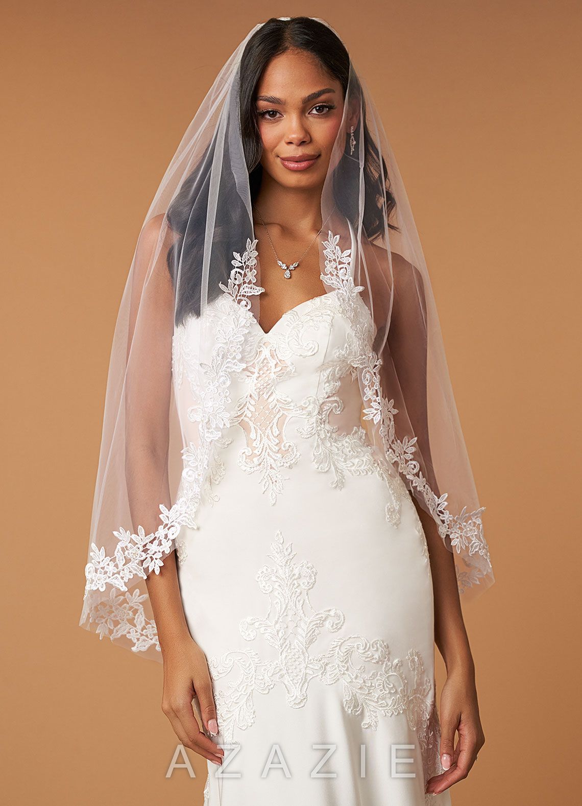 Cordelia Floral Lace Hip Length Veil  diamond_white