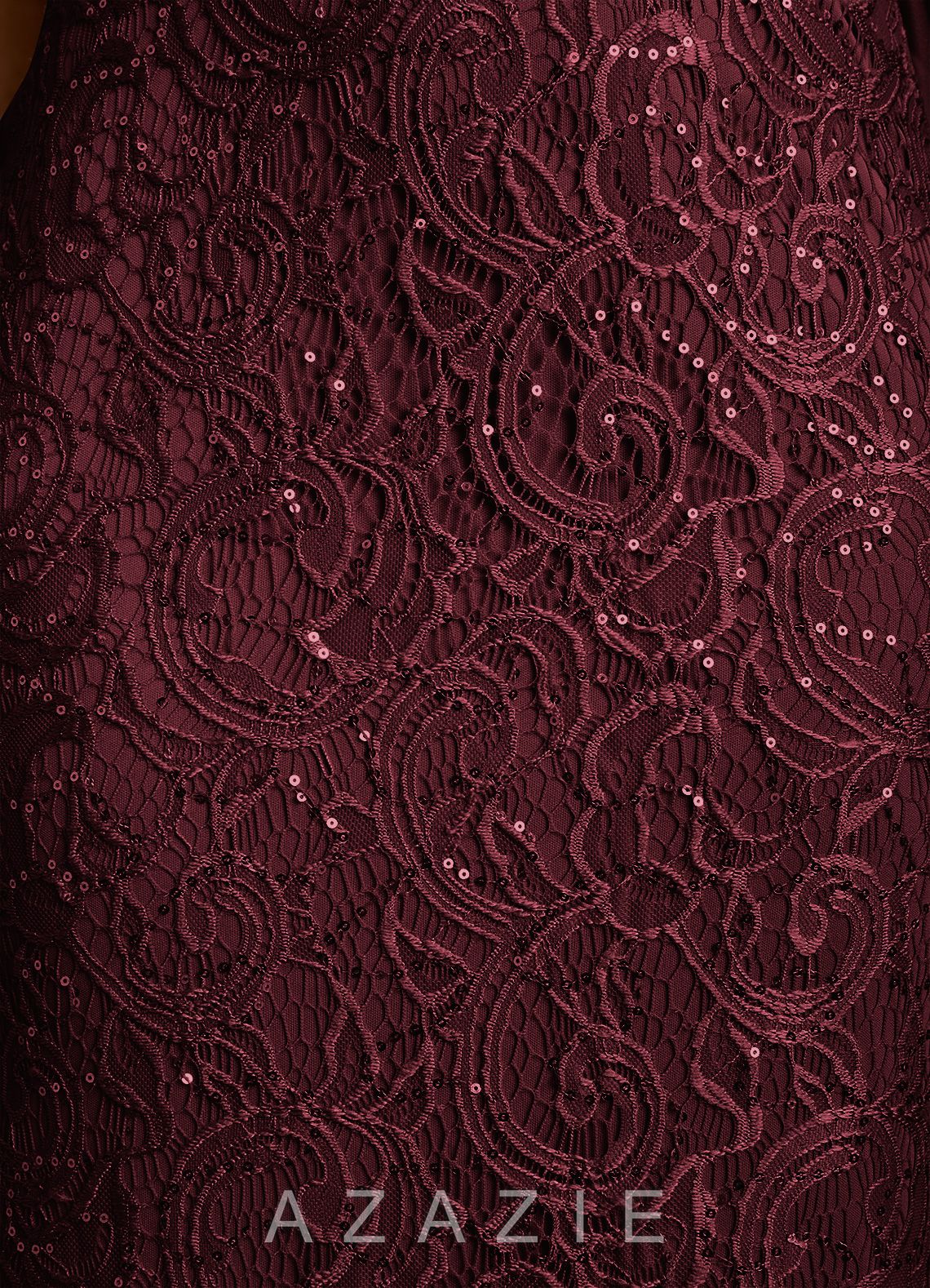 Azazie Harrison Cabernet Mermaid Pleated Lace Dress cabernet