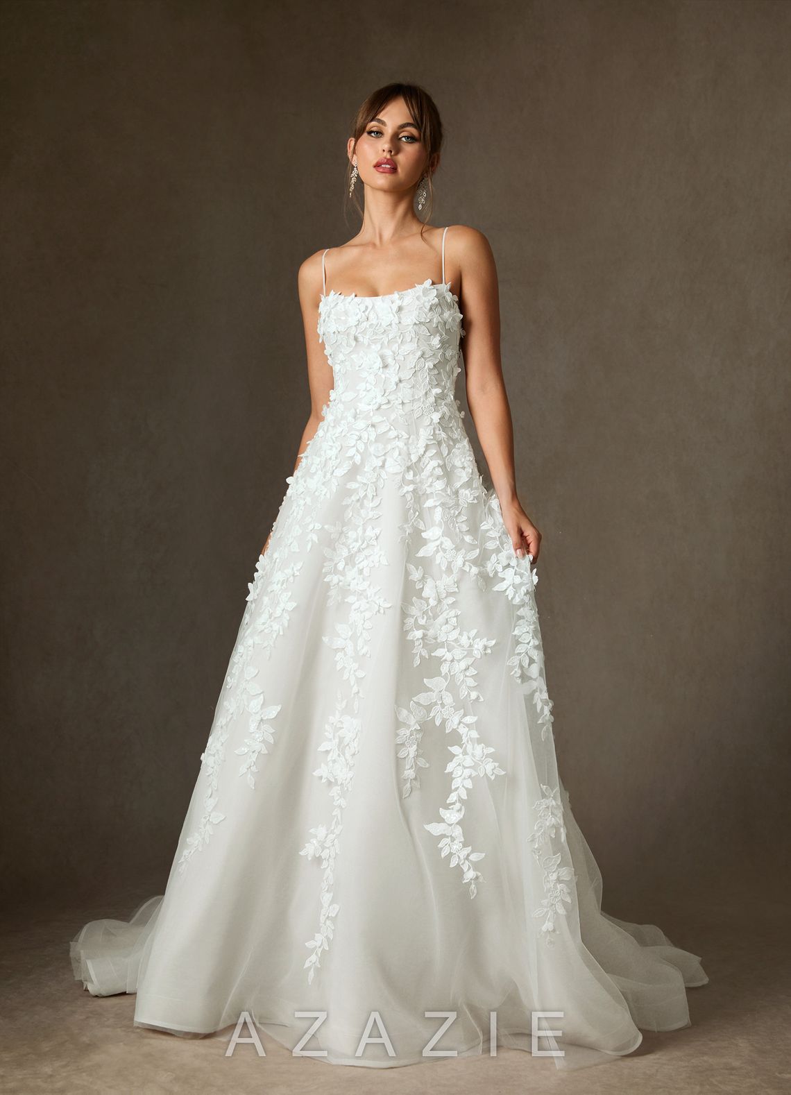 Azazie Alyson Diamond White Ball-Gown Lace Dress