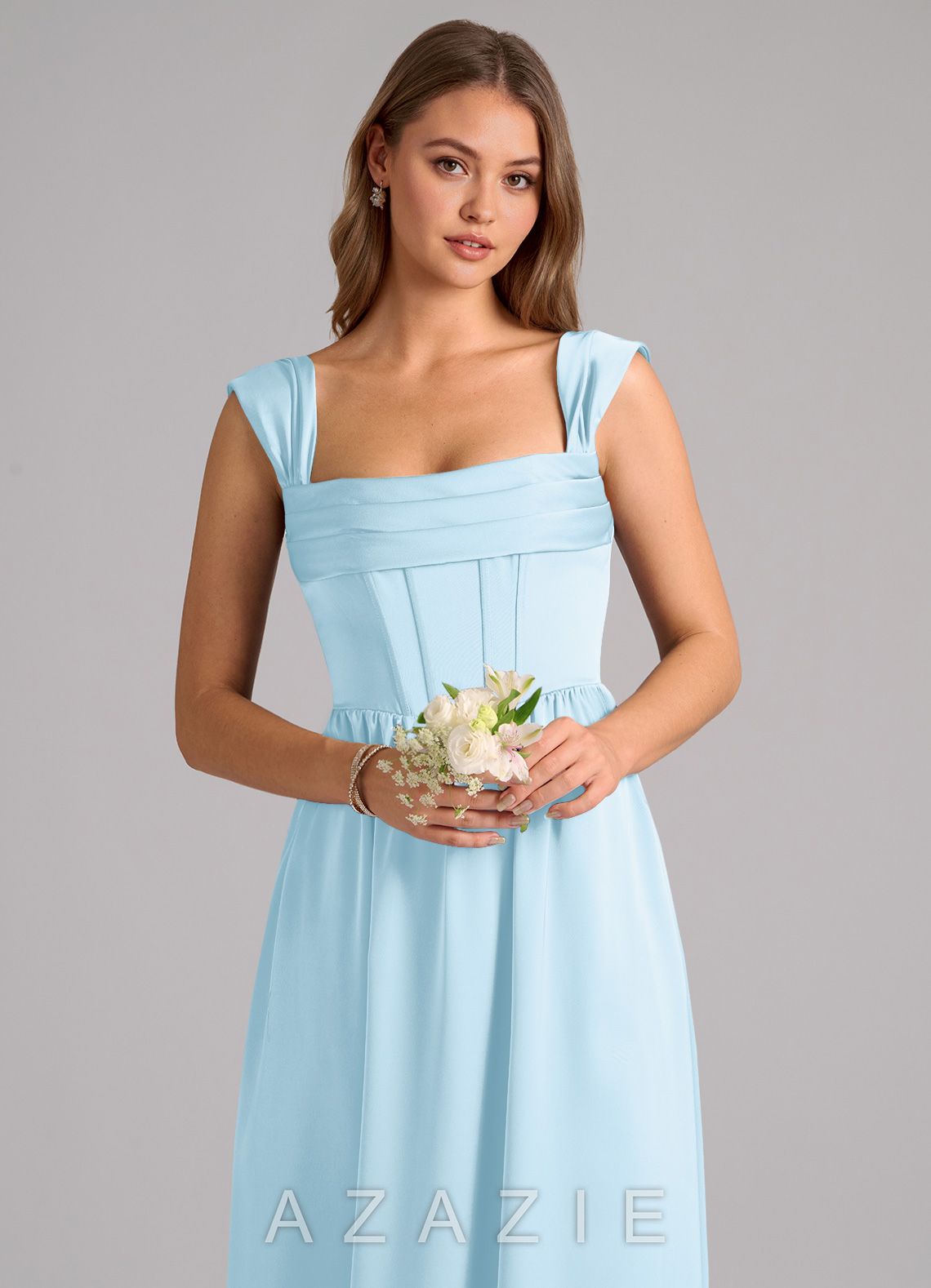 Azazie Hattie Sky Blue A-Line Corset Stretch Satin Dress sky_blue