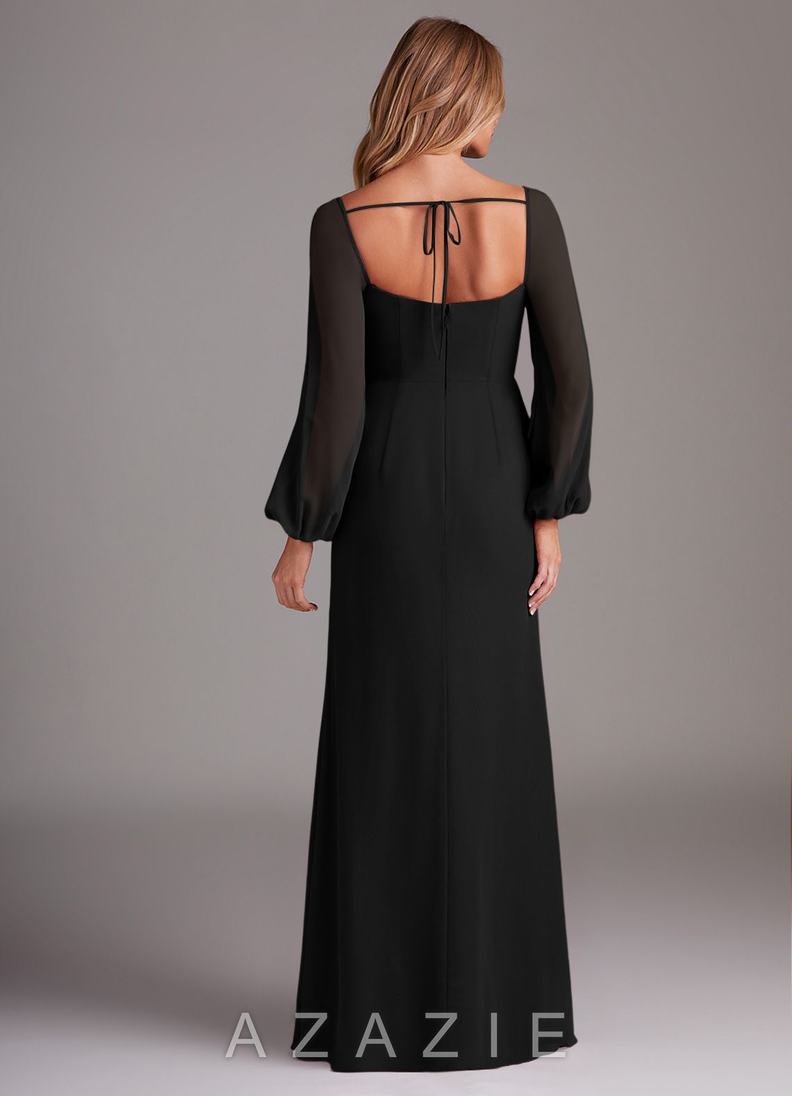 Azazie Charissa Black Sheath Long Sleeve Chiffon Dress black